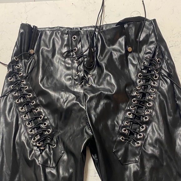 Black Lace-Up Leather Pants - Picture 4 of 5